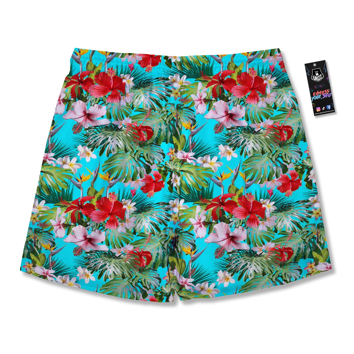 Plumeria Red Hibiscus Print Pattern Men's Running Shorts-grizzshop