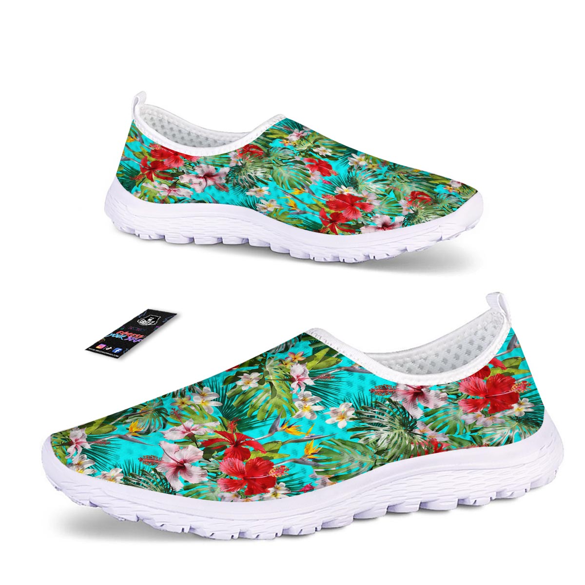 Plumeria Red Hibiscus Print Pattern Nurse Shoes-grizzshop