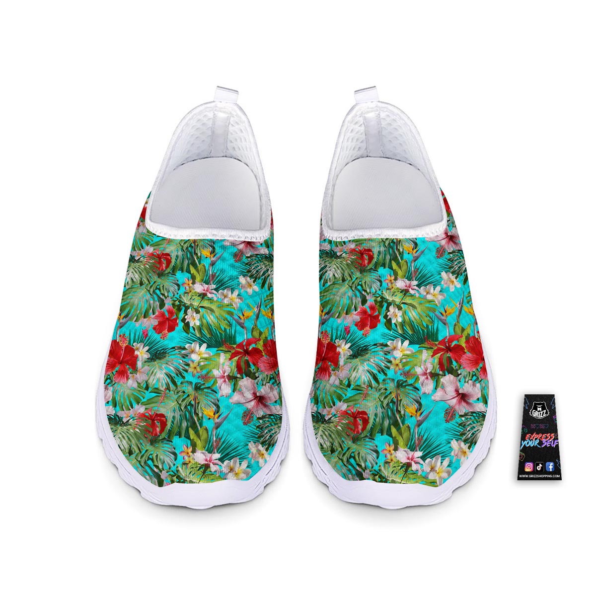 Plumeria Red Hibiscus Print Pattern Nurse Shoes-grizzshop