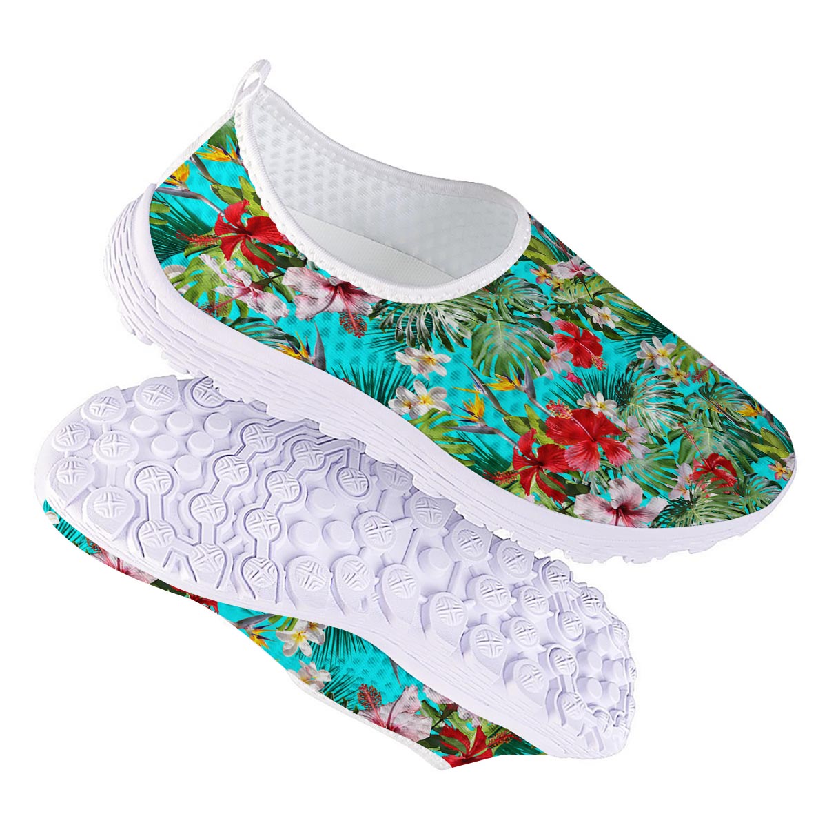 Plumeria Red Hibiscus Print Pattern Nurse Shoes-grizzshop