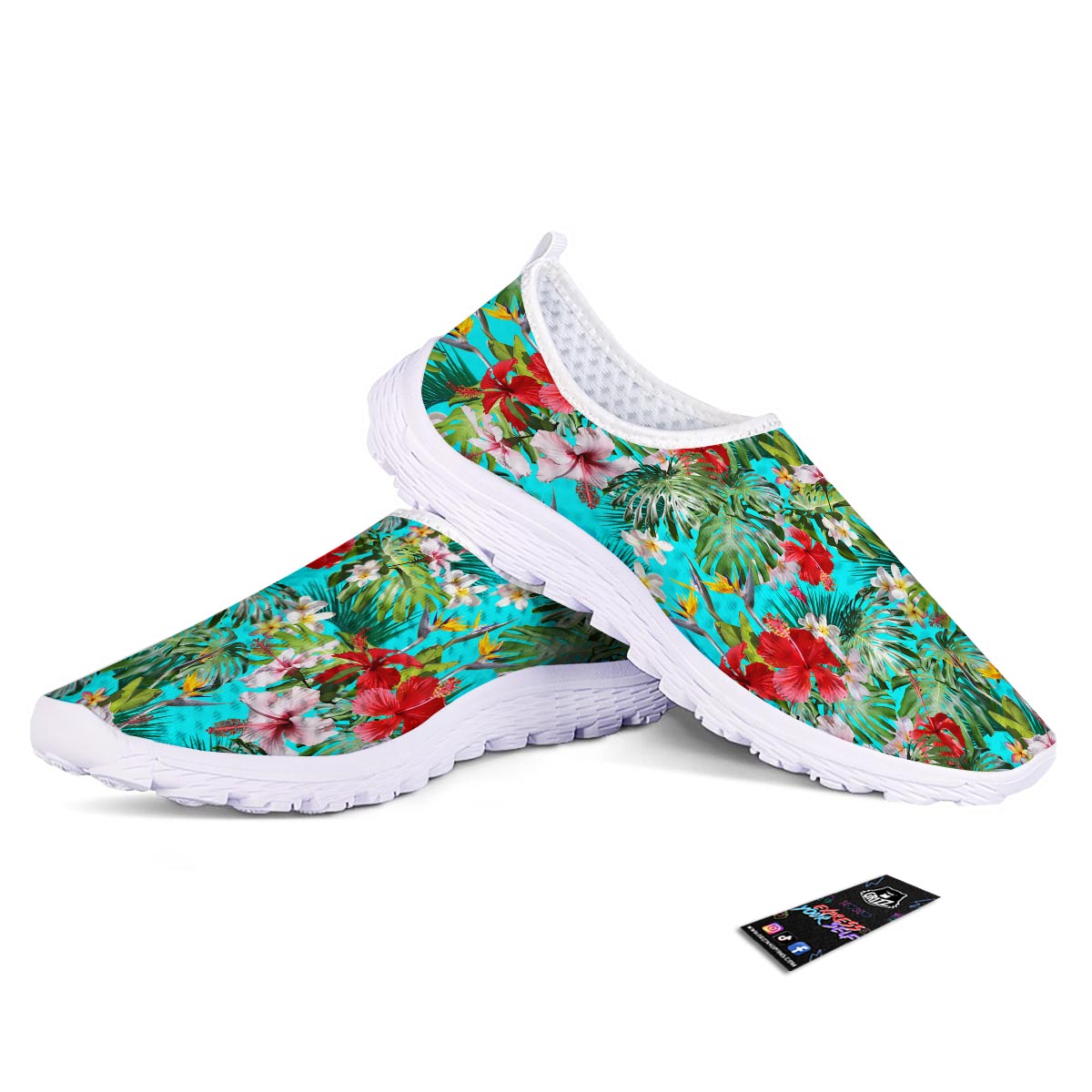 Plumeria Red Hibiscus Print Pattern Nurse Shoes-grizzshop