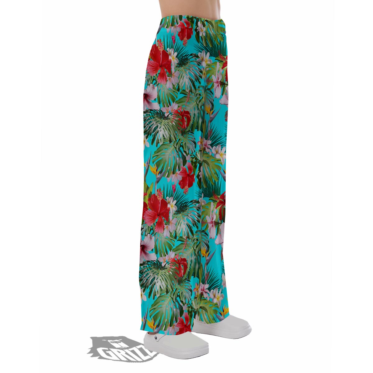 Plumeria Red Hibiscus Print Pattern Pajama Pants-grizzshop