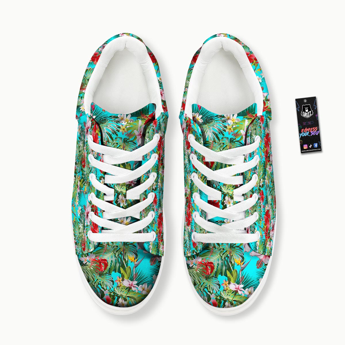 Plumeria Red Hibiscus Print Pattern Platform Shoes-grizzshop