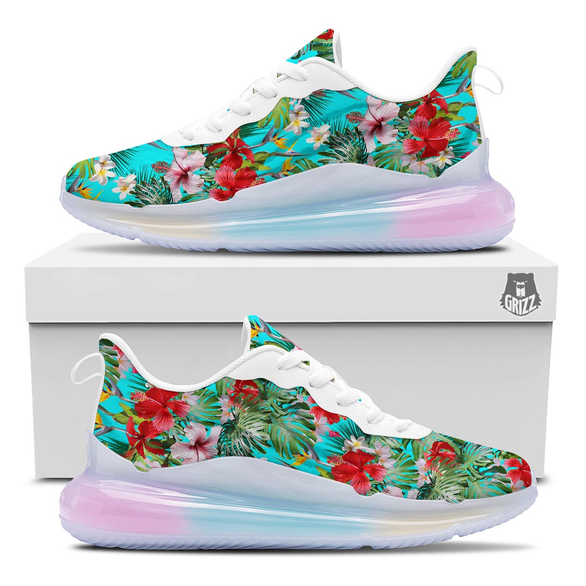 Plumeria Red Hibiscus Print Pattern Running Sneakers-grizzshop