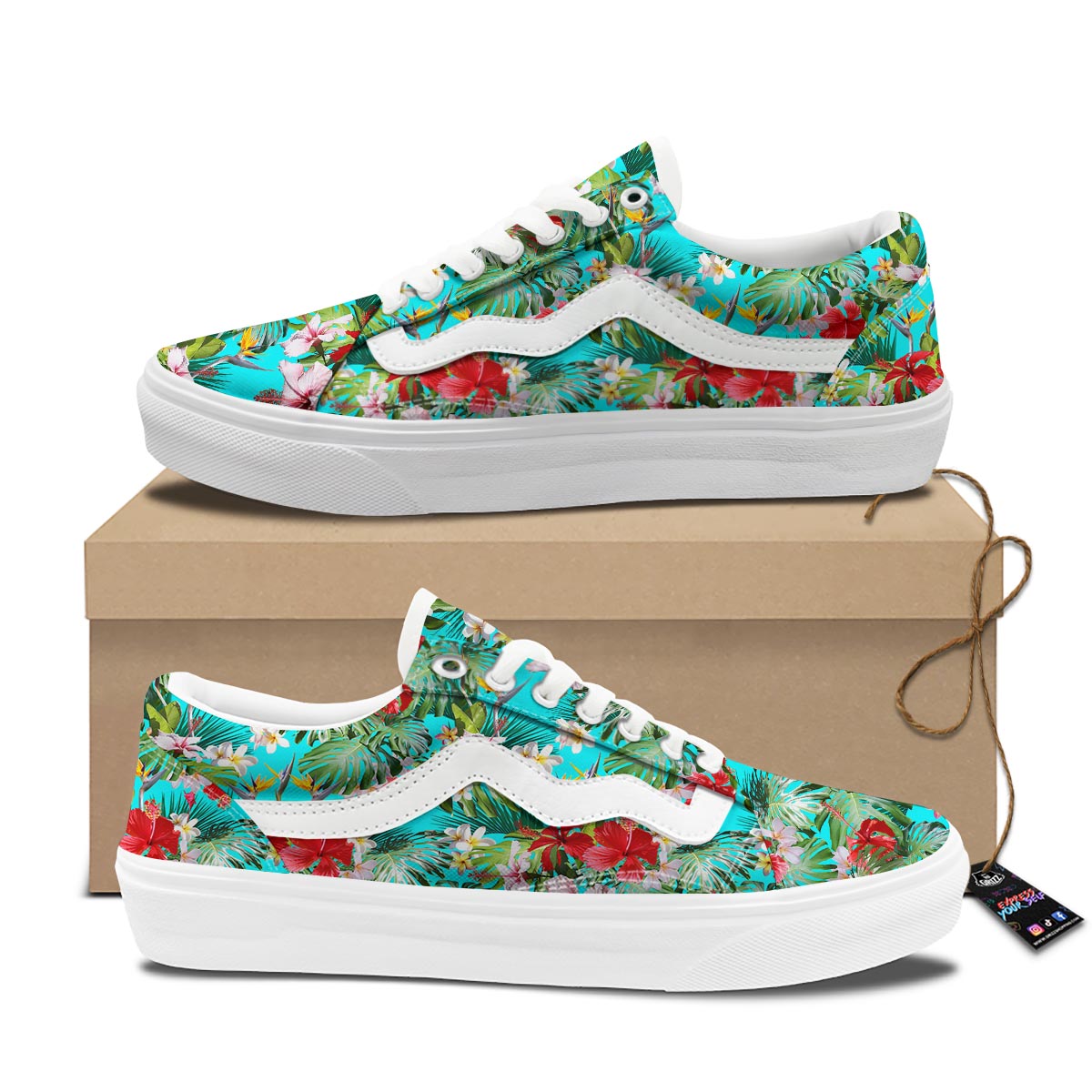 Plumeria Red Hibiscus Print Pattern Skate Shoes-grizzshop