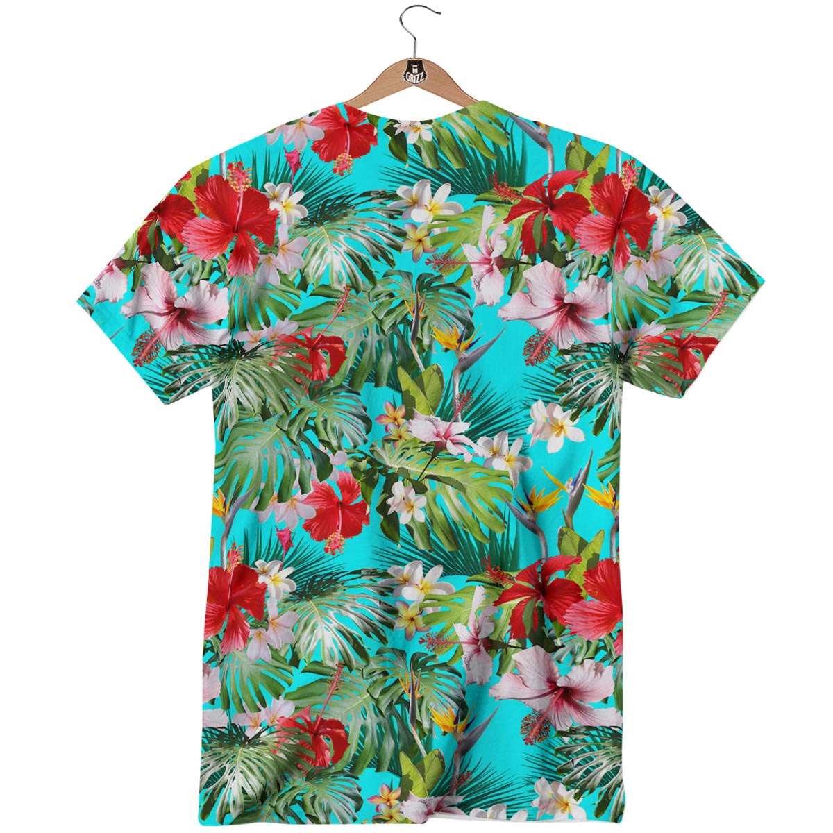 Plumeria Red Hibiscus Print Pattern T-Shirt-grizzshop