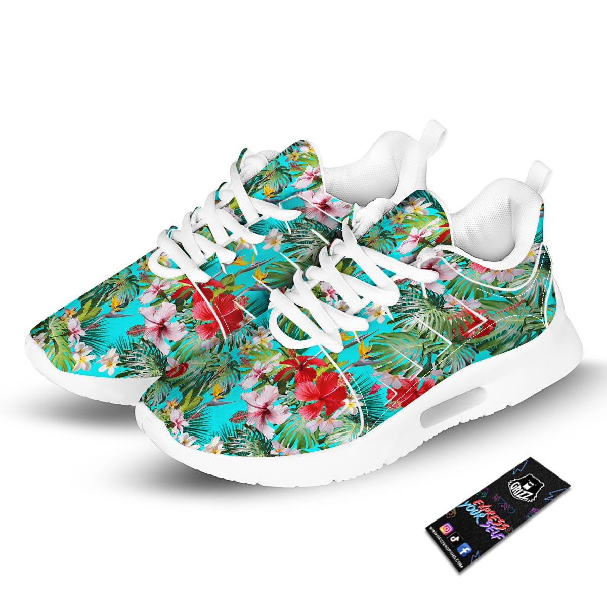 Plumeria Red Hibiscus Print Pattern Tennis Shoes-grizzshop