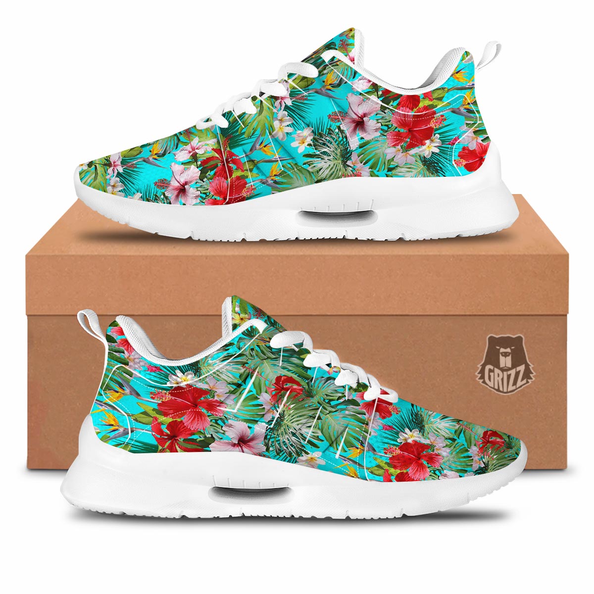 Plumeria Red Hibiscus Print Pattern Tennis Shoes-grizzshop