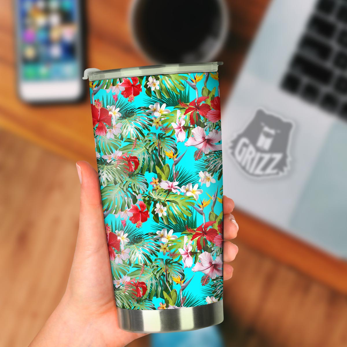 Plumeria Red Hibiscus Print Pattern Tumbler-grizzshop