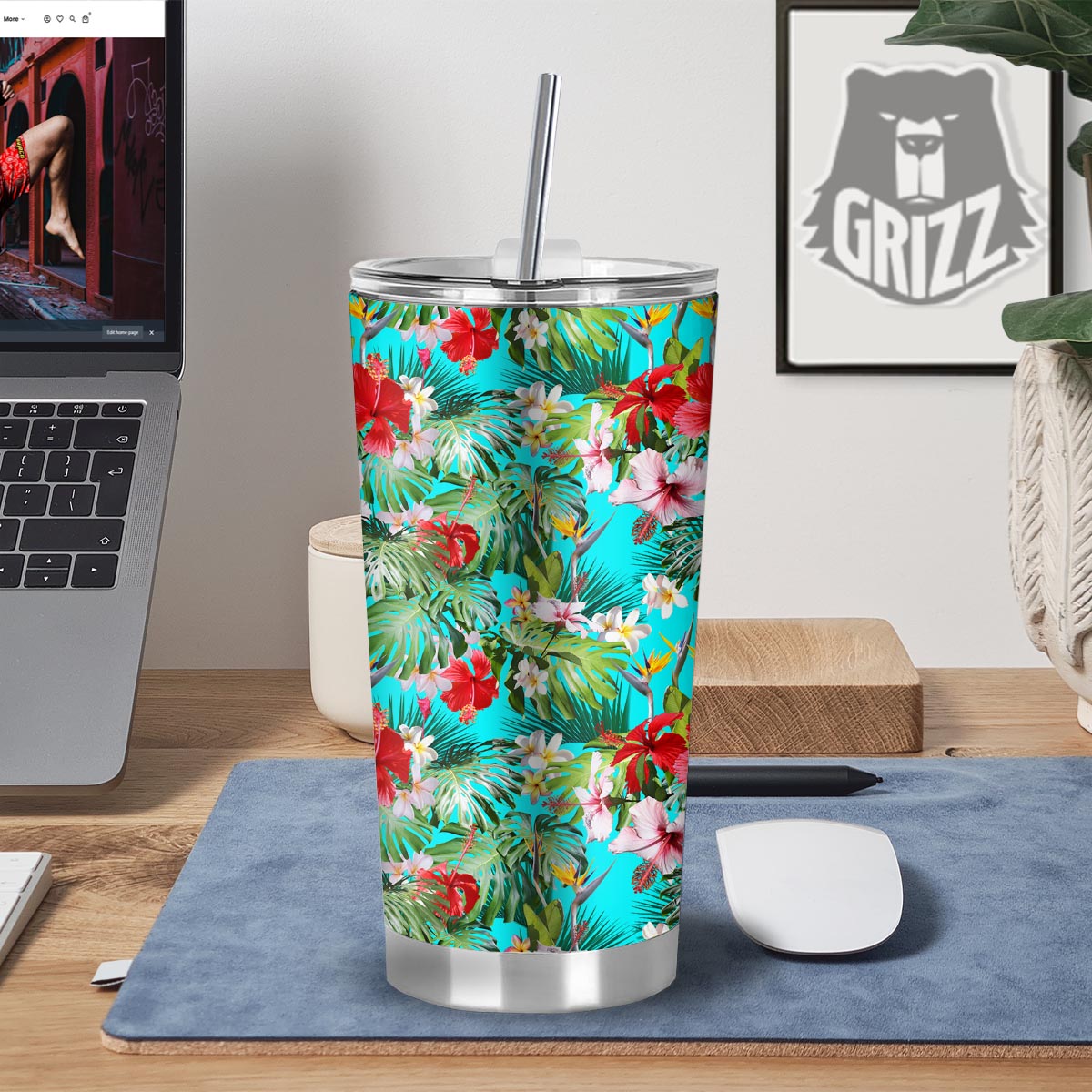 Plumeria Red Hibiscus Print Pattern Tumbler-grizzshop