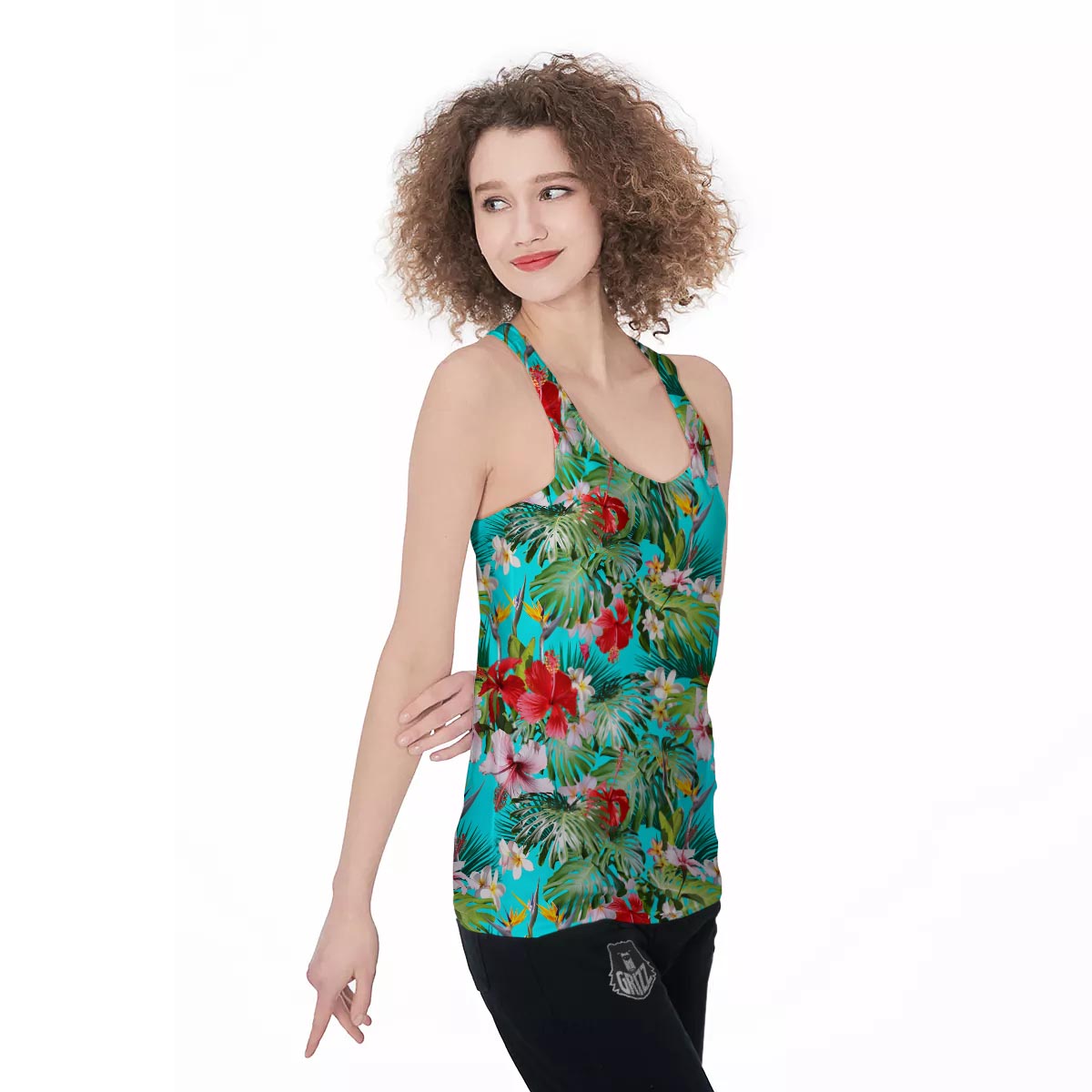 Plumeria Red Hibiscus Print Pattern Women's Racerback Tank Top-grizzshop
