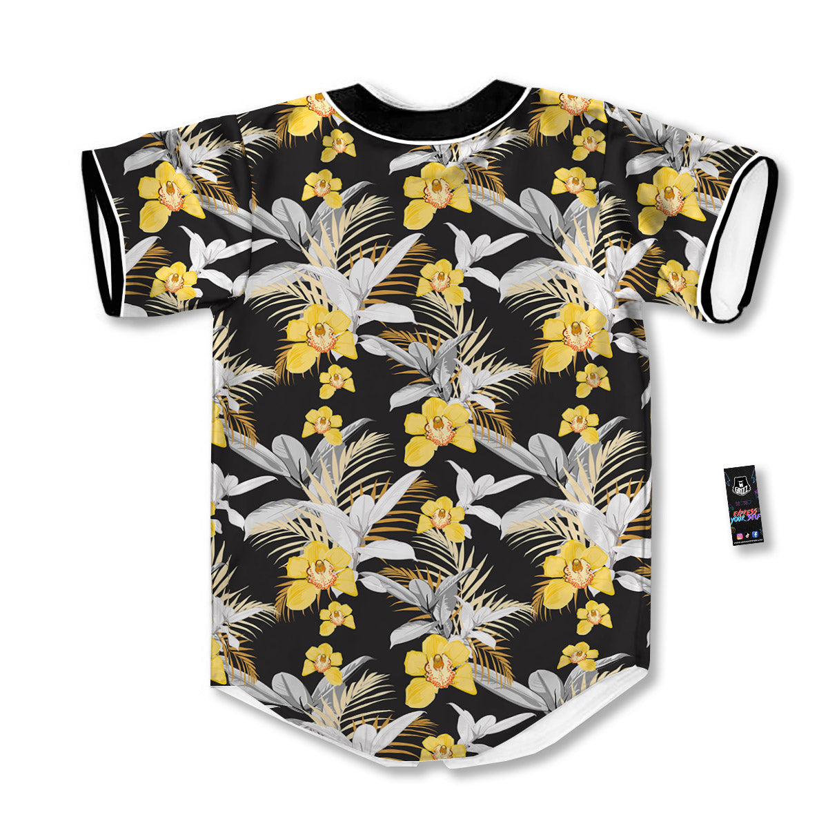 Plumeria Yellow And Black Print Pattern Baseball Jersey-grizzshop