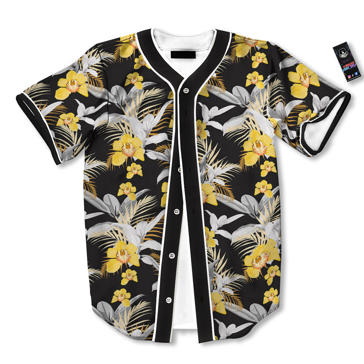 Plumeria Yellow And Black Print Pattern Baseball Jersey-grizzshop