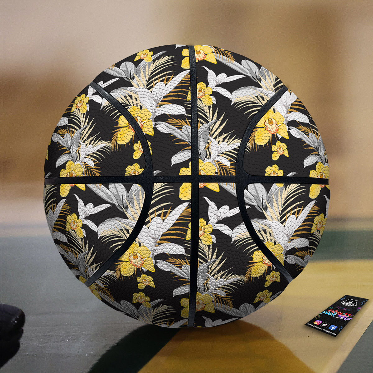 Plumeria Yellow And Black Print Pattern Basketball