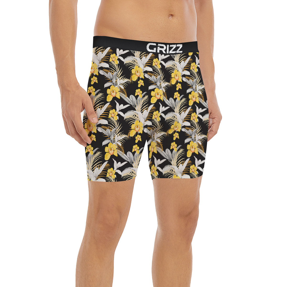 Plumeria Yellow And Black Print Pattern Boxer Briefs-grizzshop