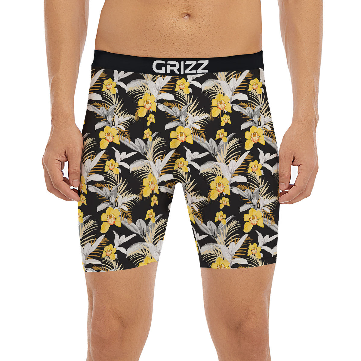 Plumeria Yellow And Black Print Pattern Boxer Briefs-grizzshop