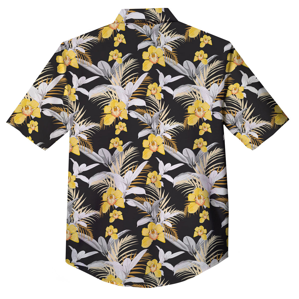 Plumeria Yellow And Black Print Pattern Button Up Shirt-grizzshop