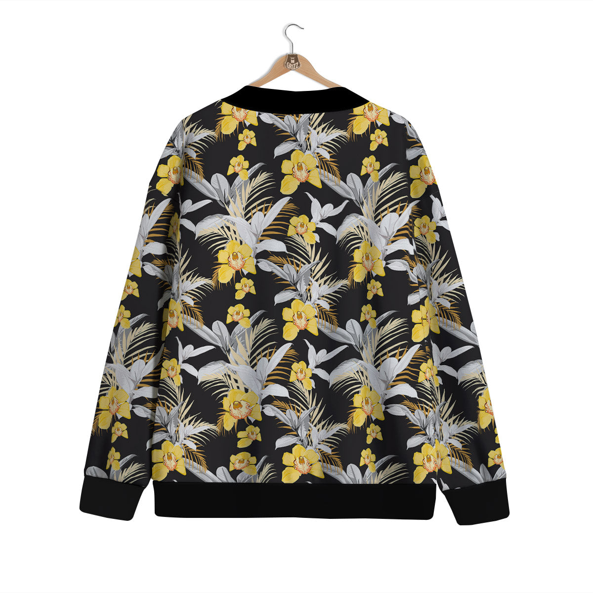 Plumeria Yellow And Black Print Pattern Cardigan-grizzshop
