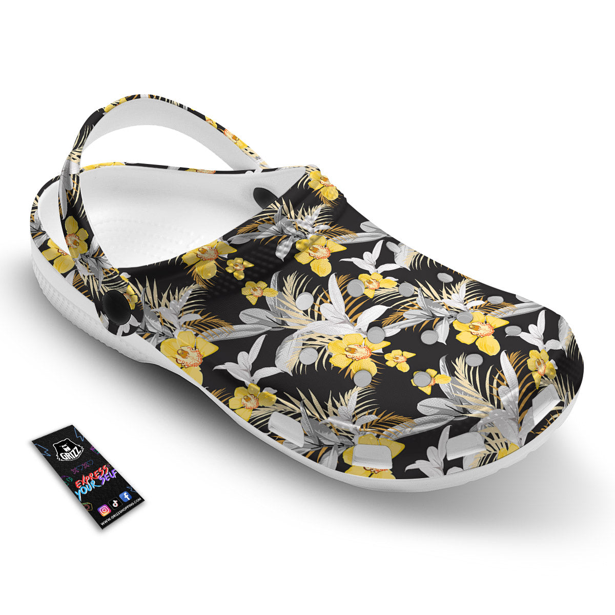 Plumeria Yellow And Black Print Pattern Clog-grizzshop