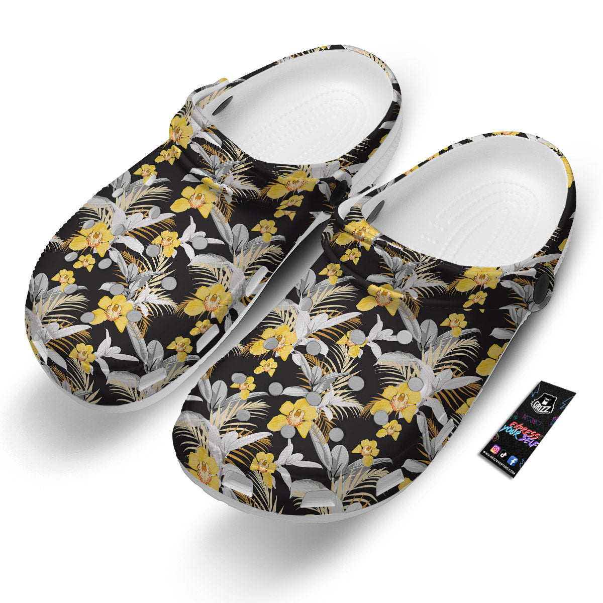 Plumeria Yellow And Black Print Pattern Clog-grizzshop