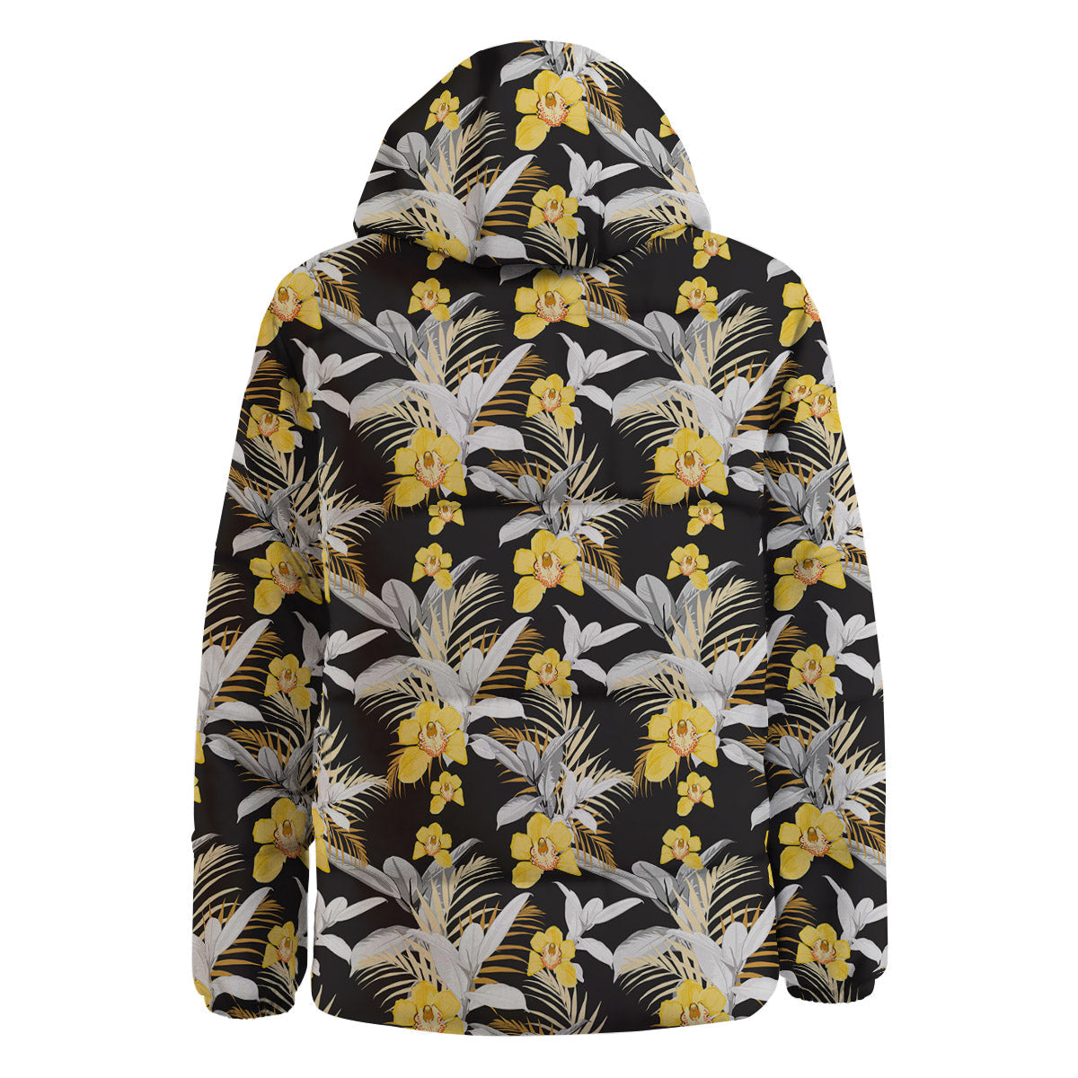 Plumeria Yellow And Black Print Pattern Down Jacket-grizzshop