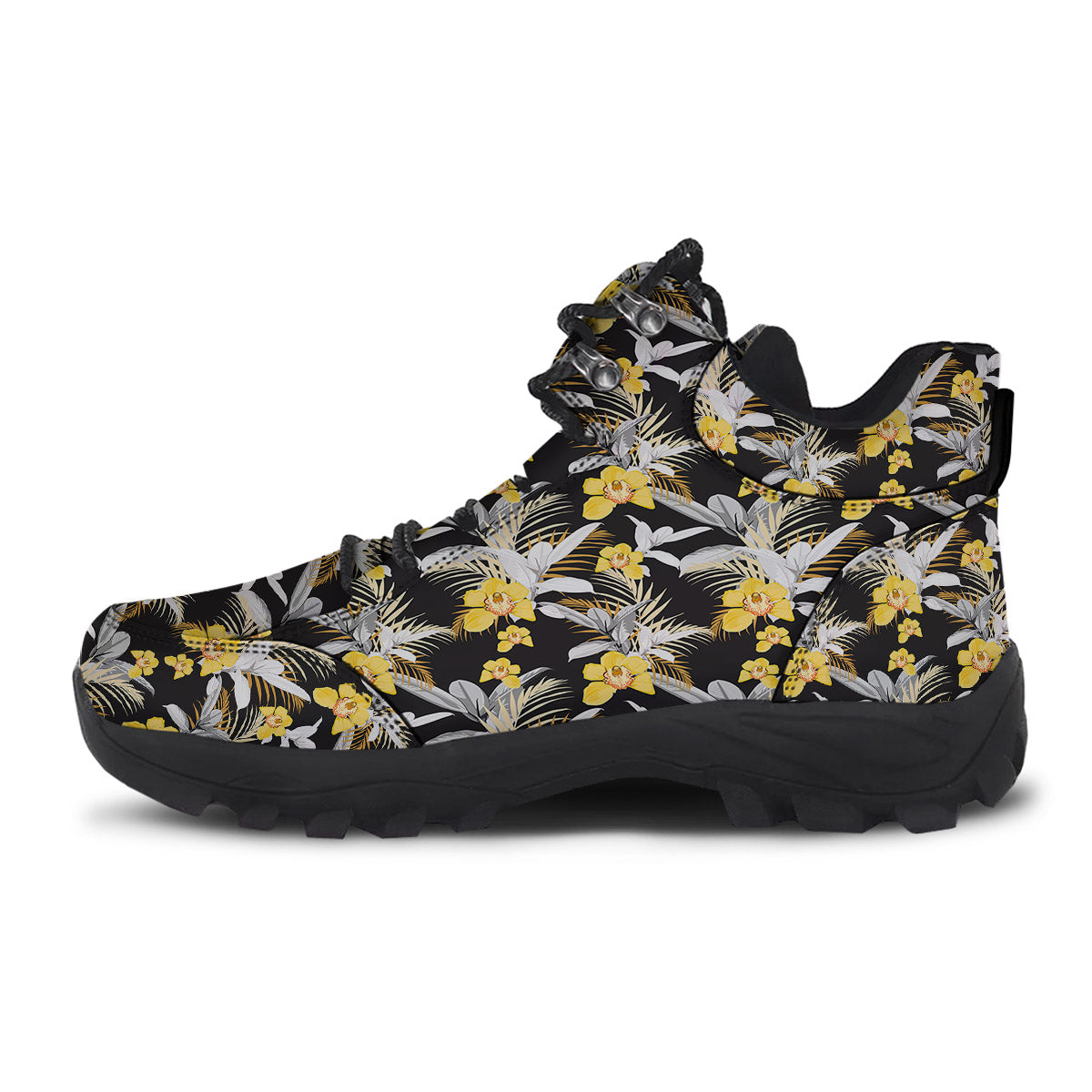 Plumeria Yellow And Black Print Pattern Hiking Shoes-grizzshop