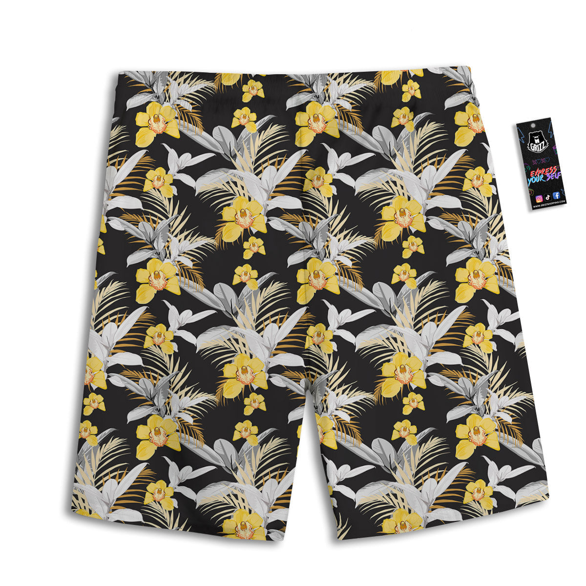 Plumeria Yellow And Black Print Pattern Men's Athletic Shorts