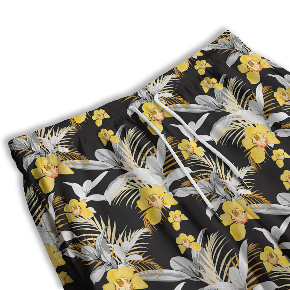 Plumeria Yellow And Black Print Pattern Men's Athletic Shorts