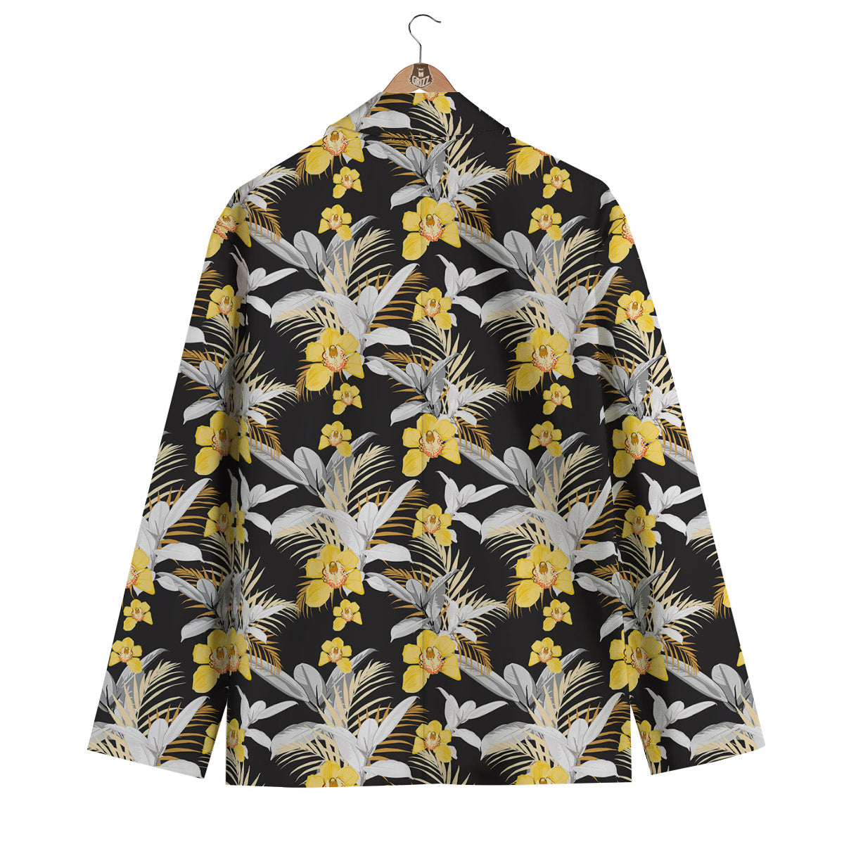 Plumeria Yellow And Black Print Pattern Men's Blazer-grizzshop