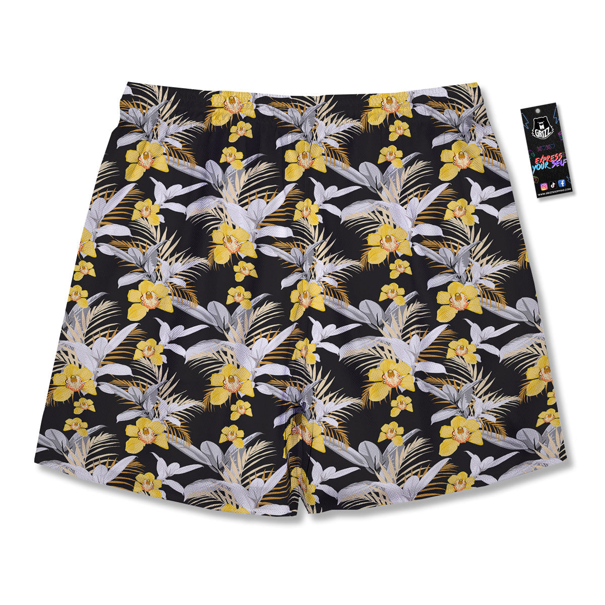 Plumeria Yellow And Black Print Pattern Men's Running Shorts-grizzshop