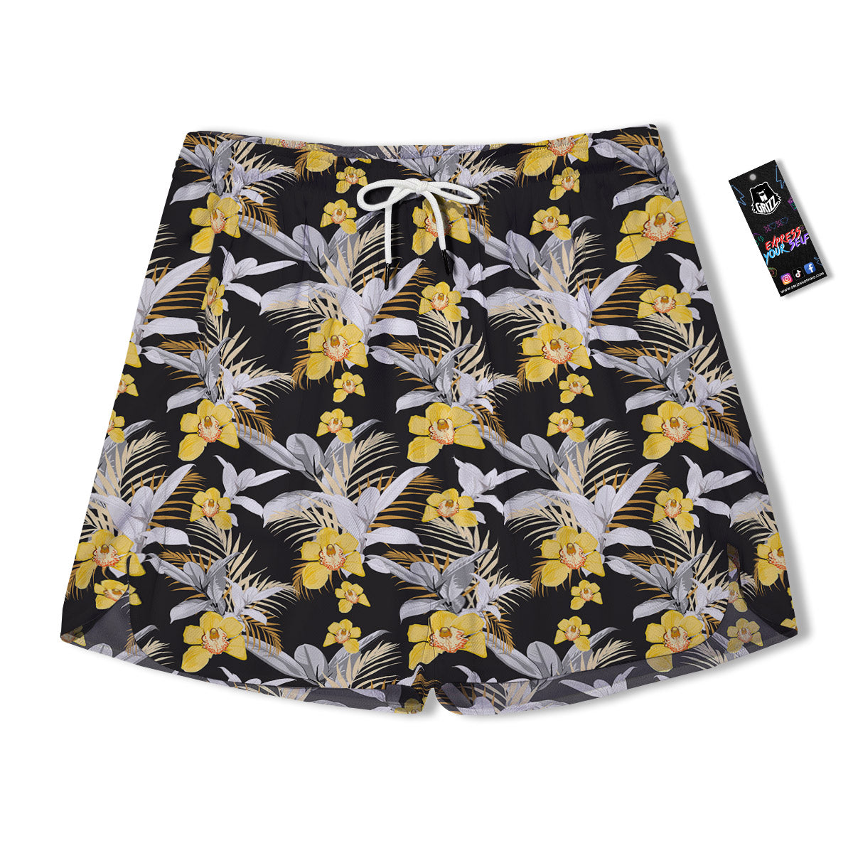 Plumeria Yellow And Black Print Pattern Men's Running Shorts-grizzshop