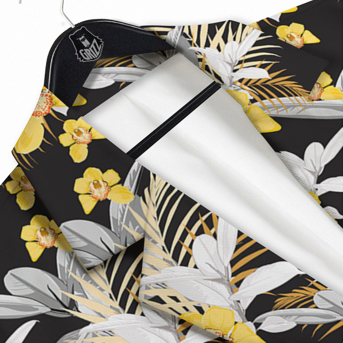 Plumeria Yellow And Black Print Pattern Men's Sport Coat-grizzshop