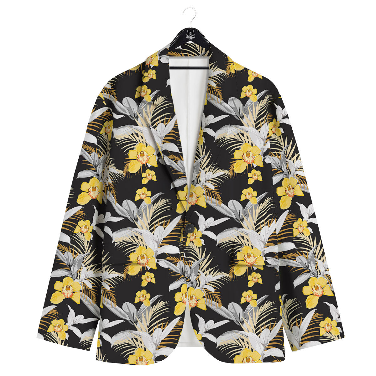 Plumeria Yellow And Black Print Pattern Men's Sport Coat-grizzshop