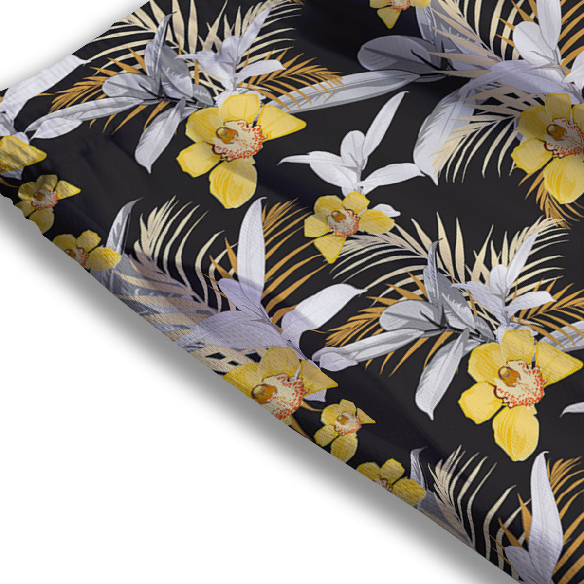Plumeria Yellow And Black Print Pattern Mesh Shorts