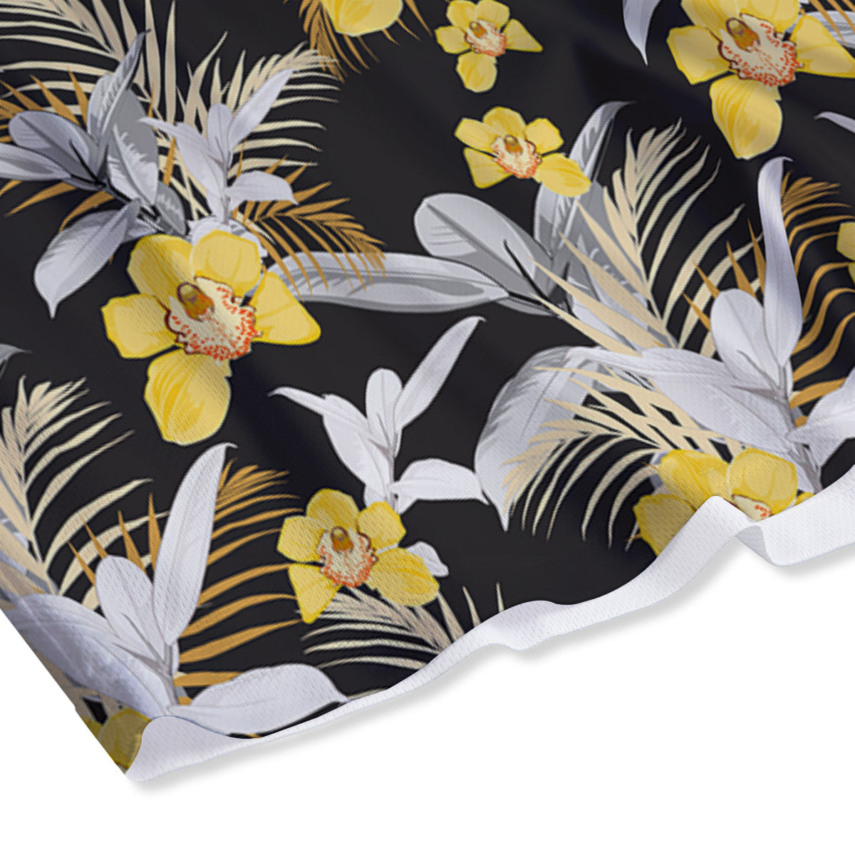 Plumeria Yellow And Black Print Pattern Mesh Shorts