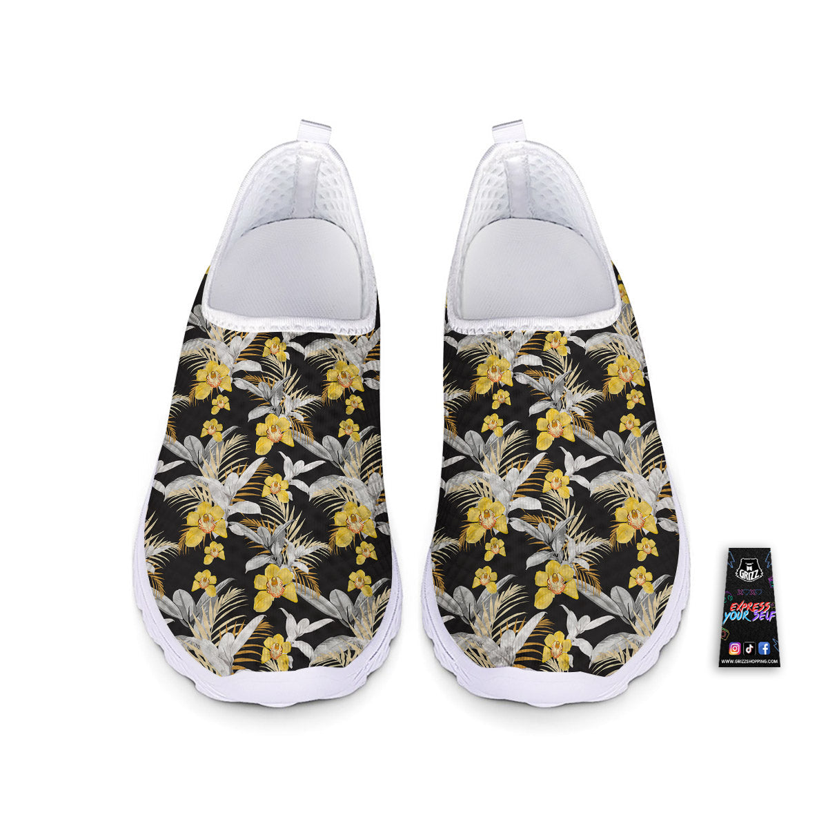 Plumeria Yellow And Black Print Pattern Nurse Shoes-grizzshop