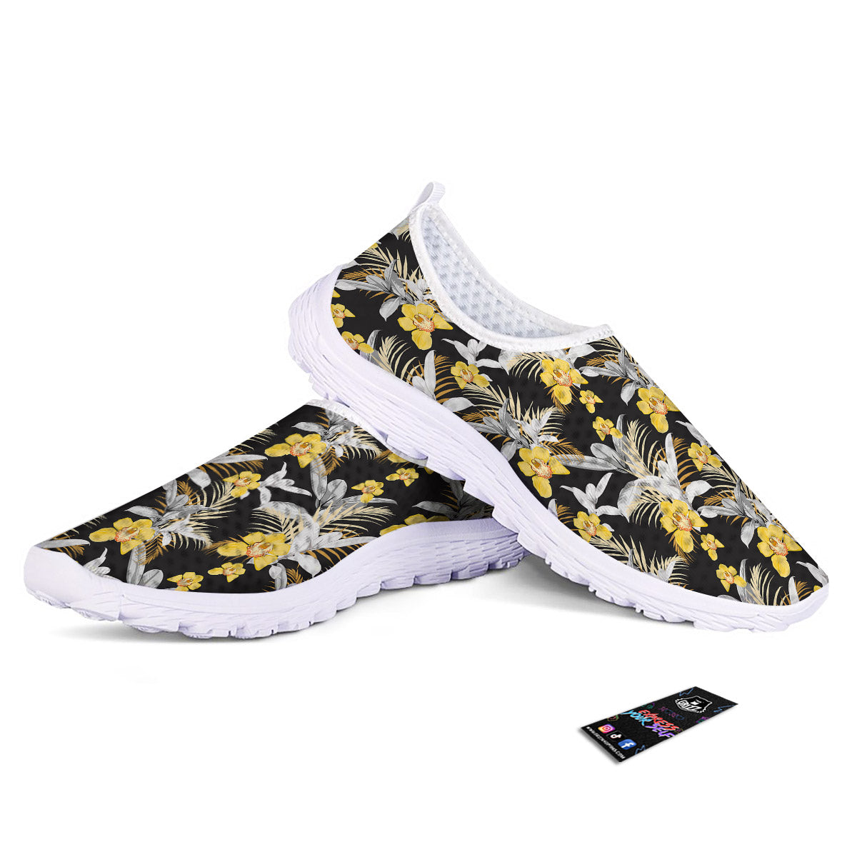 Plumeria Yellow And Black Print Pattern Nurse Shoes-grizzshop