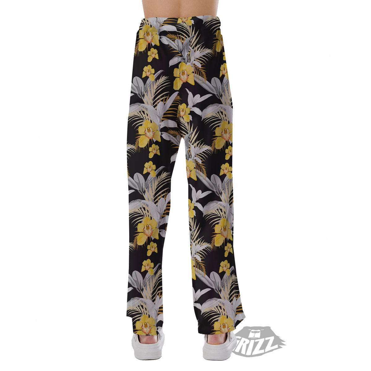Plumeria Yellow And Black Print Pattern Pajama Pants-grizzshop