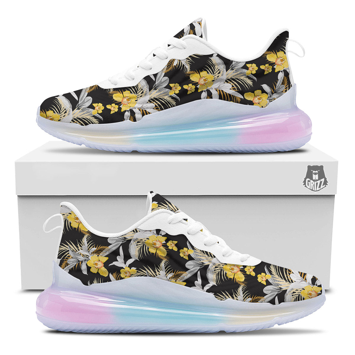 Plumeria Yellow And Black Print Pattern Running Sneakers-grizzshop