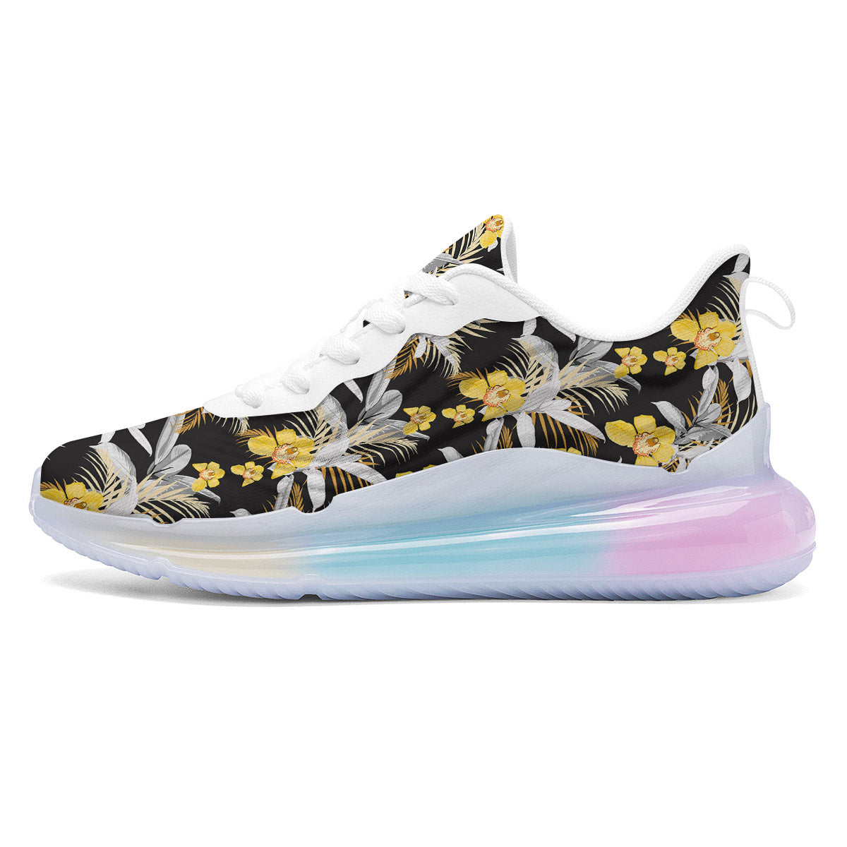 Plumeria Yellow And Black Print Pattern Running Sneakers-grizzshop