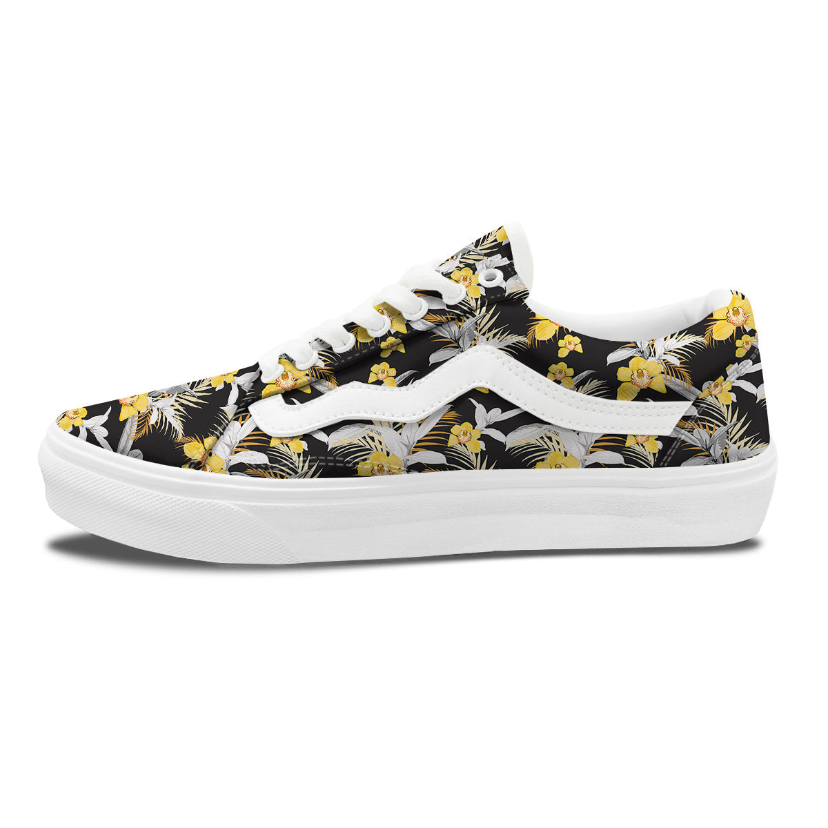 Plumeria Yellow And Black Print Pattern Skate Shoes-grizzshop