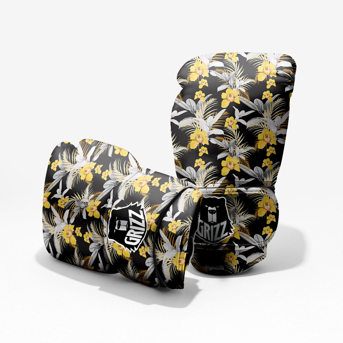 Plumeria Yellow And Black Print Pattern Pro Boxing Glove