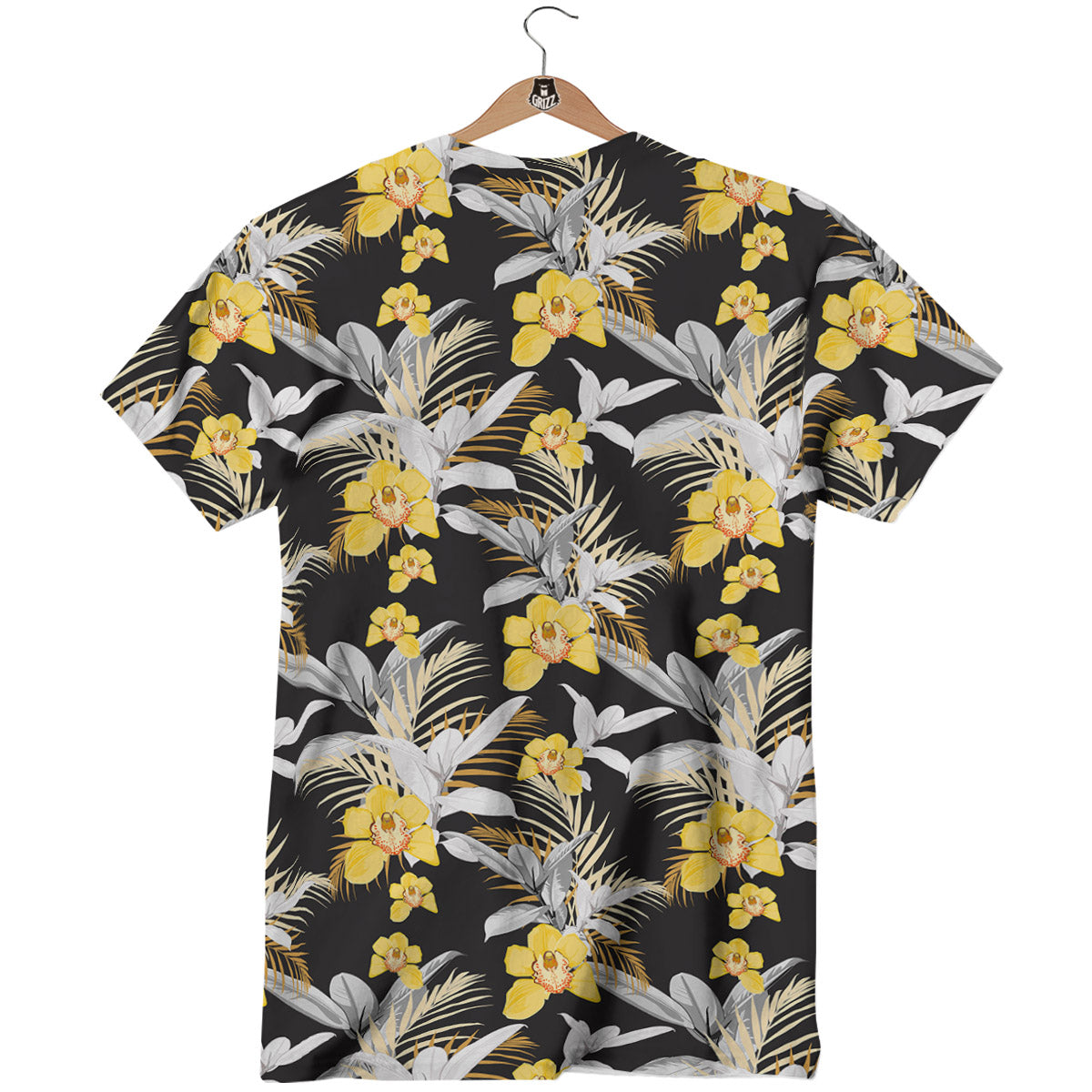 Plumeria Yellow And Black Print Pattern T-Shirt-grizzshop