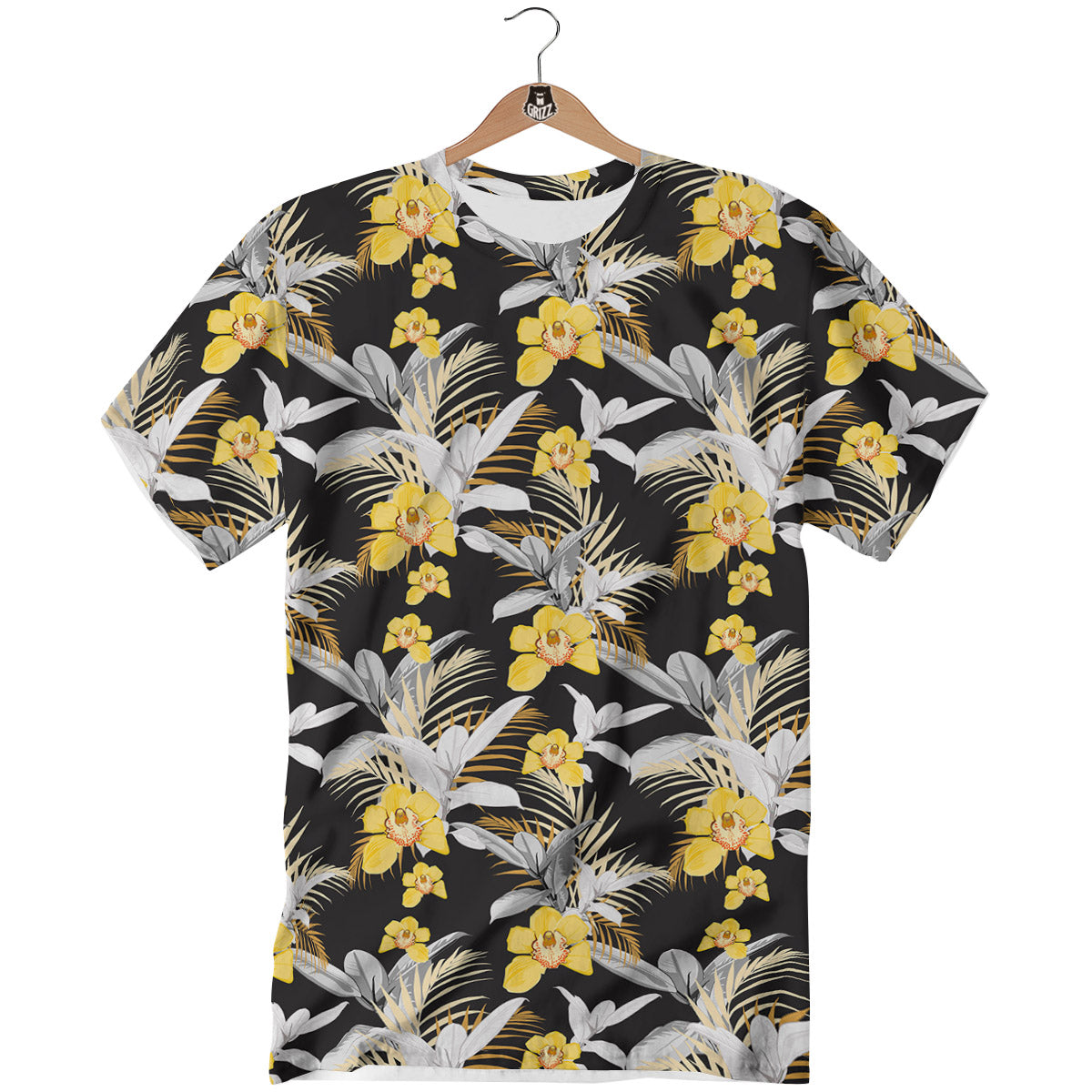 Plumeria Yellow And Black Print Pattern T-Shirt-grizzshop