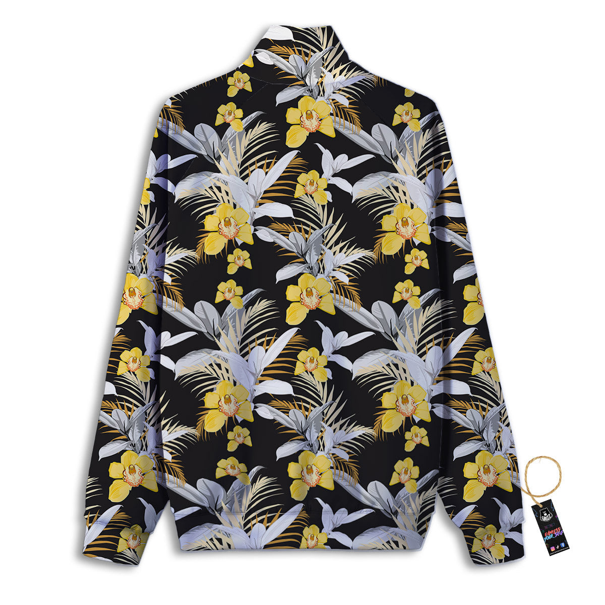 Plumeria Yellow And Black Print Pattern Track Jacket-grizzshop