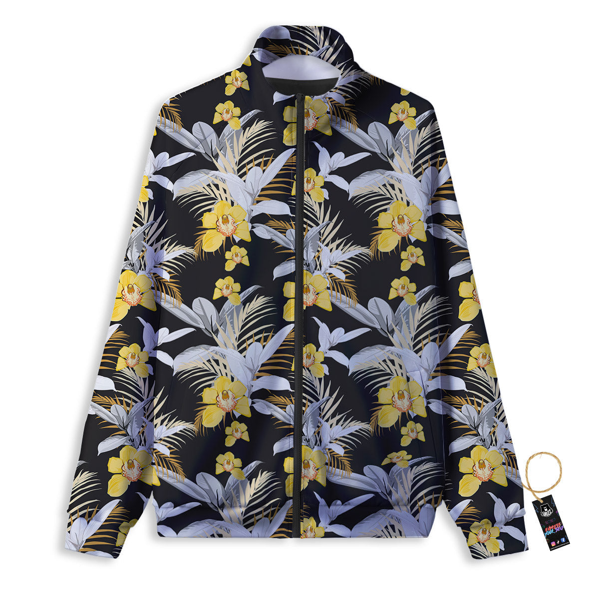 Plumeria Yellow And Black Print Pattern Track Jacket-grizzshop