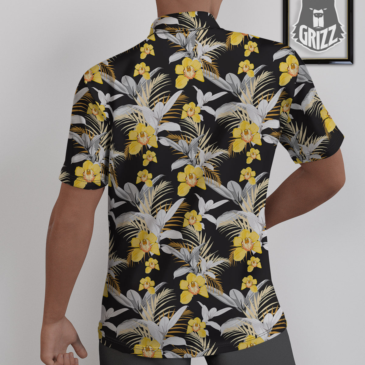 Plumeria Yellow And Black Print Pattern Untucked Shirts-grizzshop