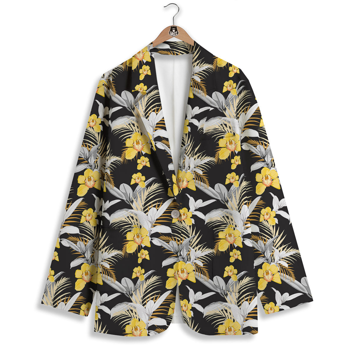 Plumeria Yellow And Black Print Pattern Women's Blazer-grizzshop