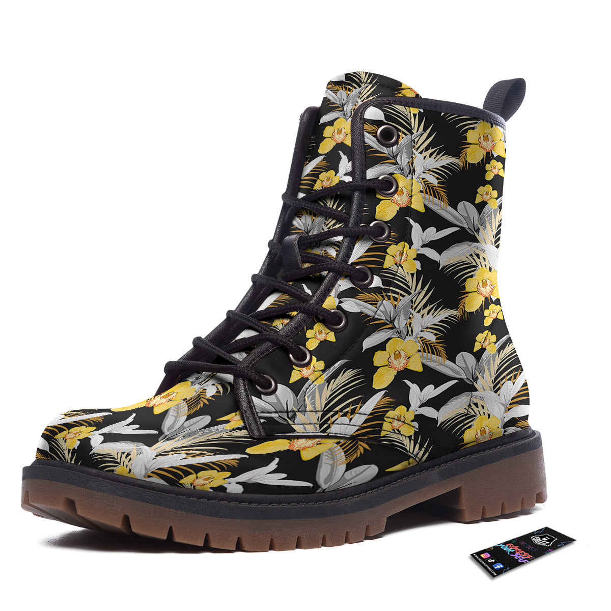 Plumeria Yellow And Black Print Pattern Work Boots-grizzshop