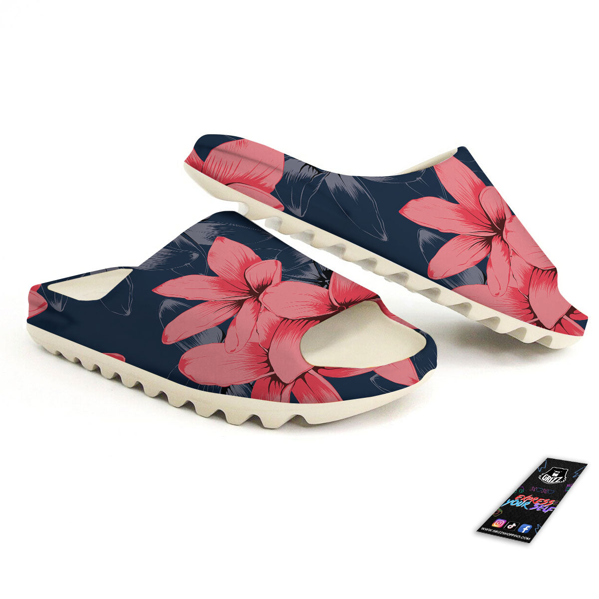 Plumeria Flower Pink Print Sandals-grizzshop